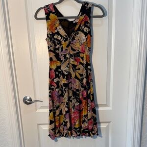 Serendipity Floral Sleeveless Dress - Black and Multicolor Knotted V Neck Size S